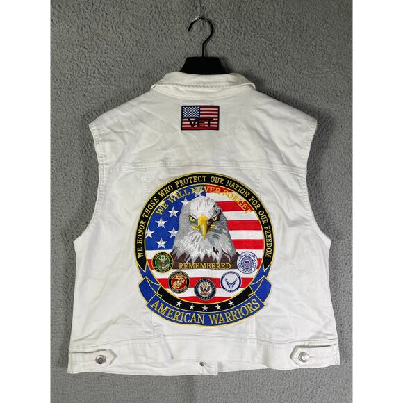 Patriotic Eagle Flag Patchwork Vest 3XL Men’s Denim Look USA Military Veteran - Picture 3 of 12